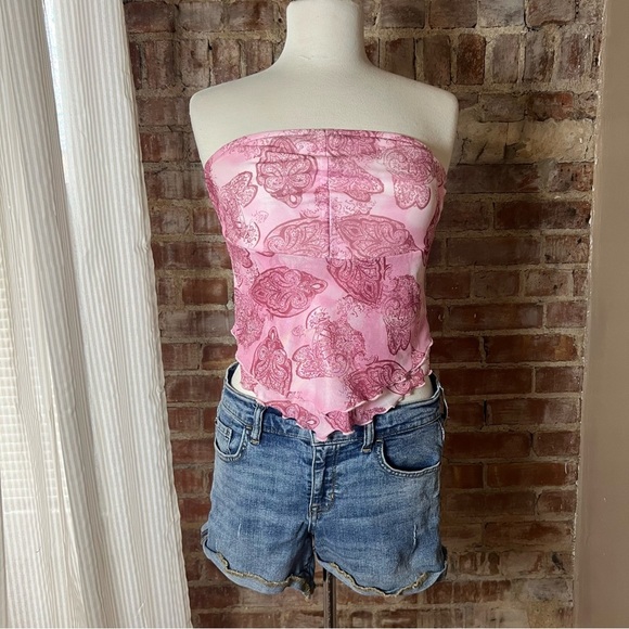 Y2K Romwe Pink Paisley Strapless Cropped Top -Size M -TP26 - Picture 5 of 8
